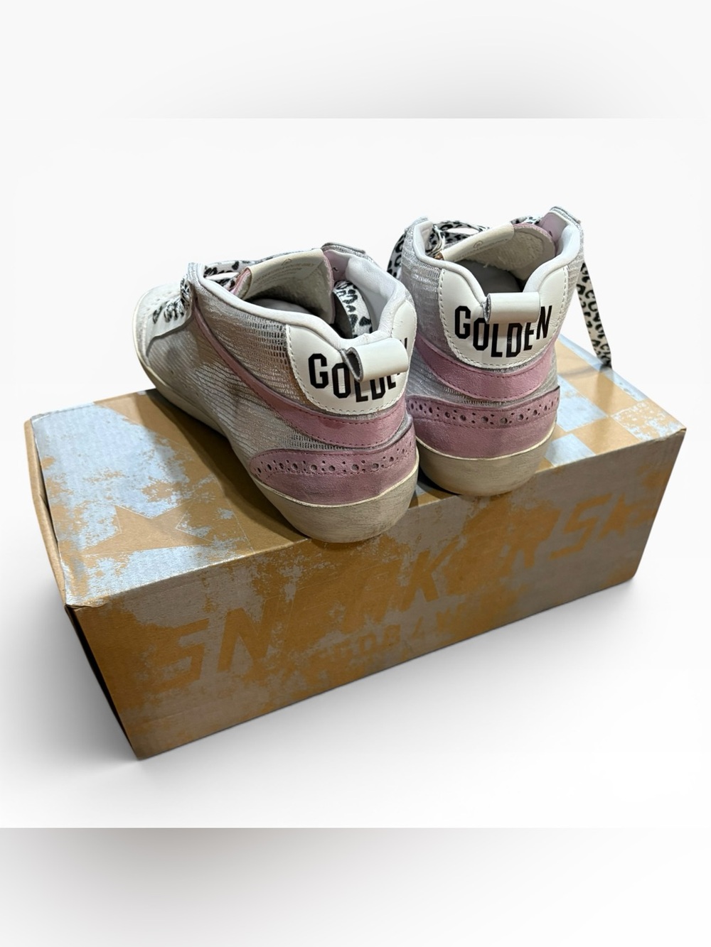 Golden Goose Mid Star Sneakers Pink Silver Leopard Laces - Picture 6 of 8